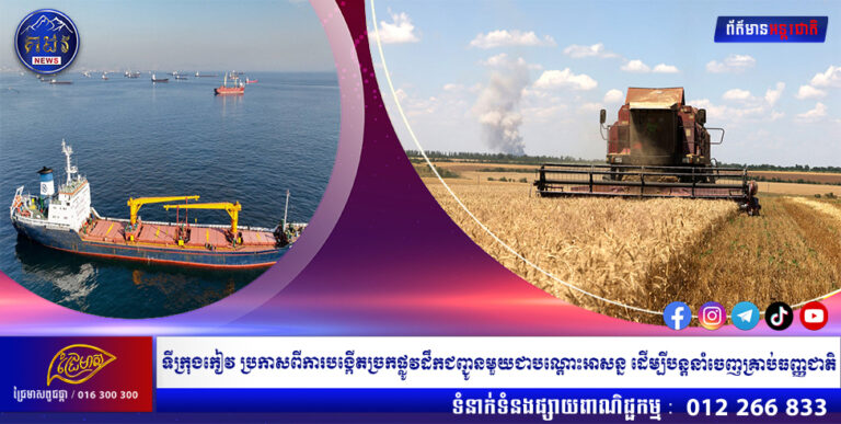 ទីក្រុងកៀវ ប្រកាសពីការបង្កើតច្រកផ្លូវដឹកជញ្ជូនមួយជាបណ្ដោះអាសន្ន ដើម្បីបន្តនាំចេញគ្រាប់ធញ្ញជាតិ