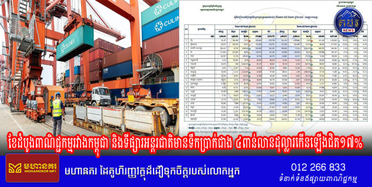 ខែដំបូង ពាណិជ្ជកម្មរវាងកម្ពុជា និងទីផ្សារអន្តរជាតិ មានទឹកប្រាក់ជាង ៤ពាន់លានដុល្លារ កើនឡើងជិត១៧%