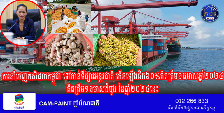 ការនាំចេញកសិផលកម្ពុជា ទៅកាន់ទីផ្សារអន្តរជាតិ កើនឡើងជិត៦០%គិតត្រឹម១ឆមាសឆ្នាំ២០២៤គិតត្រឹម១ឆមាសដំបូង នៃឆ្នាំ២០២៤នេះ