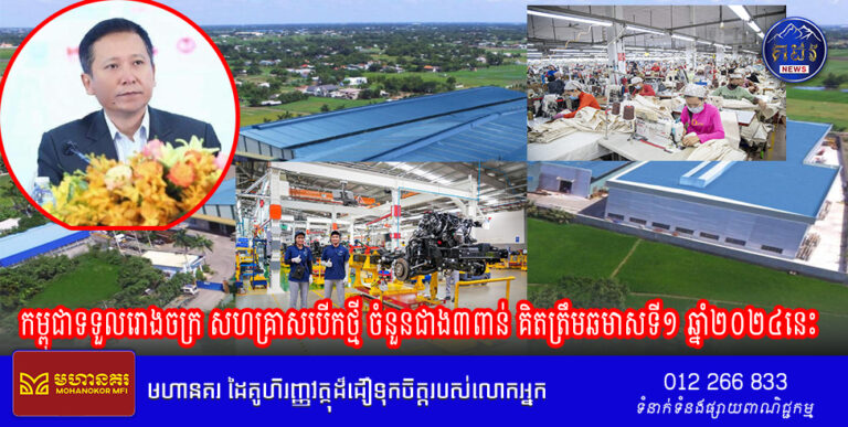កម្ពុជាទទួលរោងចក្រ សហគ្រាសបើកថ្មី ចំនួនជាង៣ពាន់ គិតត្រឹមឆមាសទី១ ឆ្នាំ២០២៤នេះ