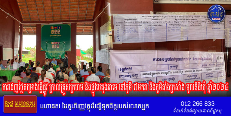 ការដេញថ្លៃគម្រោងធ្វើផ្លូវ ក្រាលគ្រួសក្រហម និងផ្លូវបេតុងអាមេ នៅភូមិ ៧មករា និងភូមិតាំងក្រសាំង មូលនិធិឃុំ ឆ្នាំ២០២៤ នៅសាលាឃុំតាំងក្រសាំង ស្រុកសន្ទុក ខេត្តកំពង់ធំ