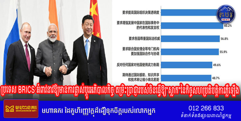 ប្រទេស BRICS អំពាវនាវឱ្យមានការផ្លាស់ប្តូរអភិបាលកិច្ច តម្រិះប្រាជ្ញារបស់ចិនធ្វើឱ្យ”ស្លាក”នៃកិច្ចសហប្រតិបត្តិការភ្លឺឡើង