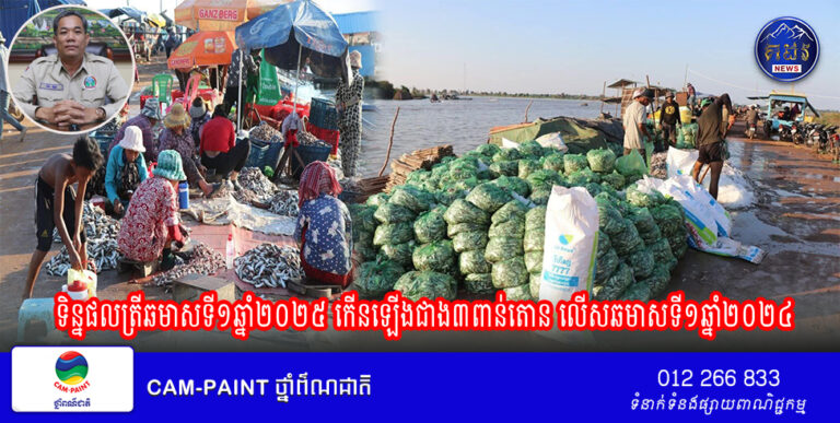 ទិន្នផលត្រីឆមាសទី១ឆ្នាំ២០២៥ កើនឡើងជាង៣ពាន់តោន លើសឆមាសទី១ឆ្នាំ២០២៤ ដោយសារការបង្ក្រាបបទល្មើសនេសាទបានច្រើន
